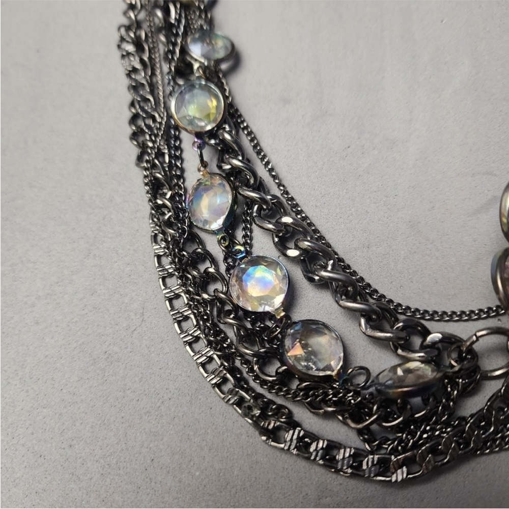 Vera Wang Multi-Strand Silver & Gunmetal Crystal Necklace With Rhinestone Flower - Picture 8 of 16